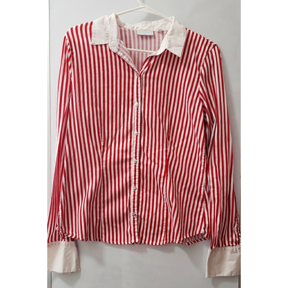 New York & Company | Red striped, Button-down Blouse
